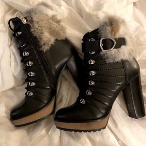 RUDSAK Real Fur Heel Lace Up Winter Boots